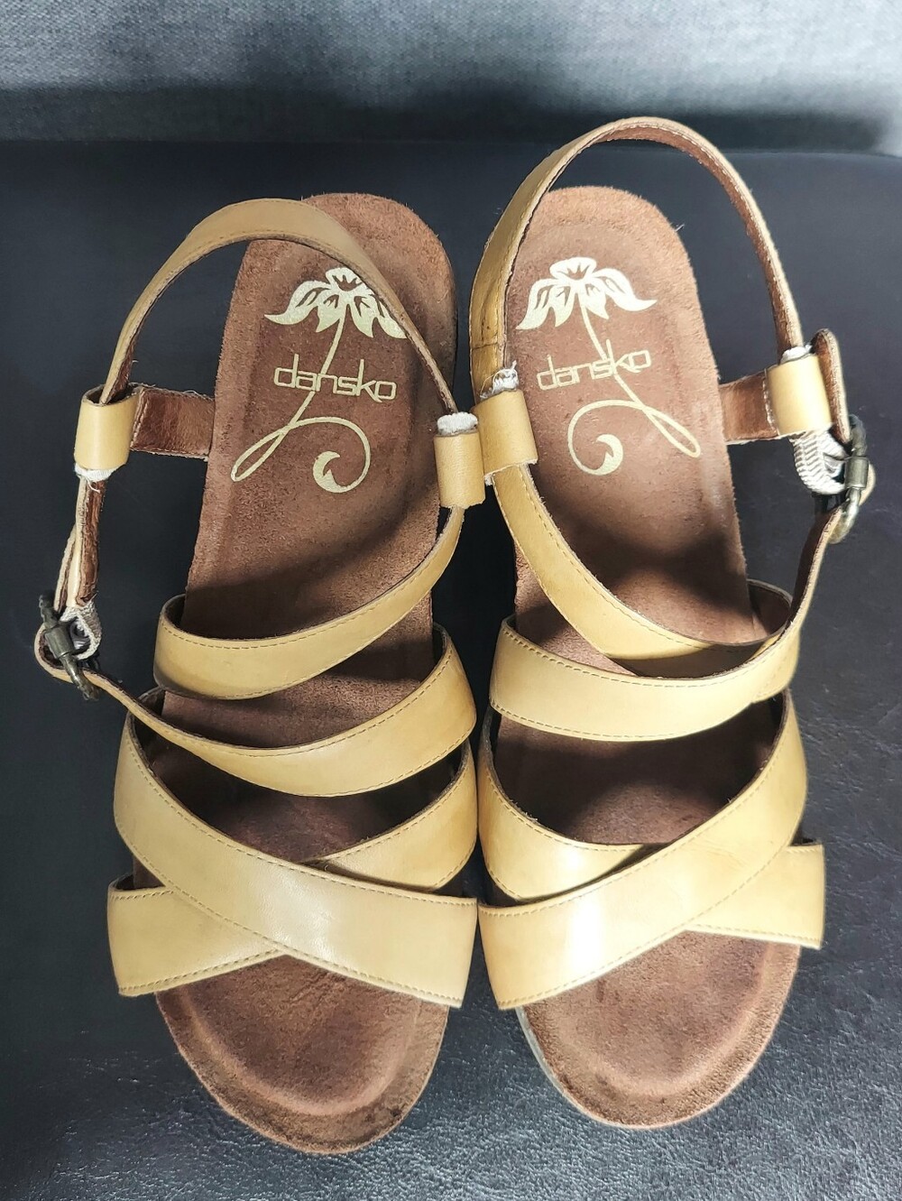 Dansko Sand Antique Frida Leather Wedge Strappy Buckle Sandals  38 (US 7.5/8)